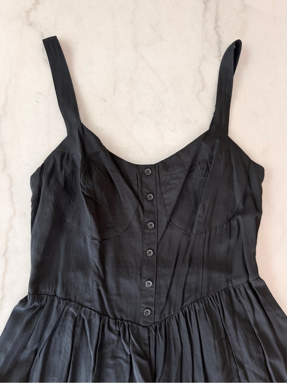 Wild Fable Black Button-Front Romper with Smocked Waist - Picture 2 of 4